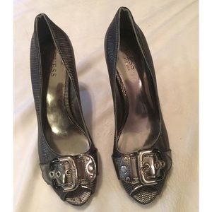 Guess Black & Silver Peep Toe Heels